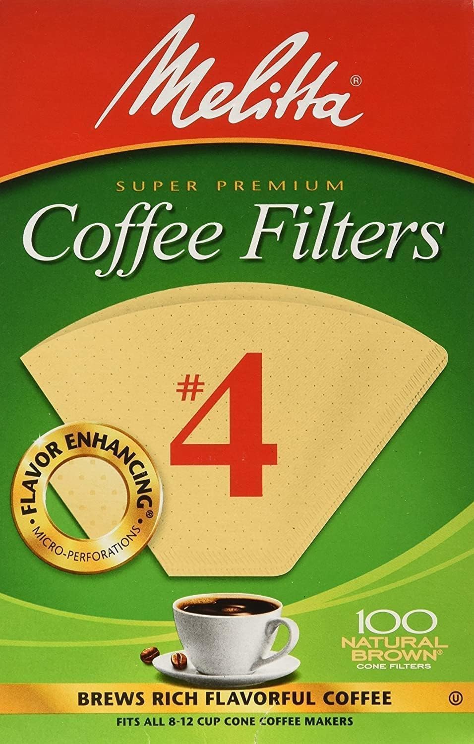 Melitta Super Premium No. 4 Coffee Paper Filter, 100 Count (Pack